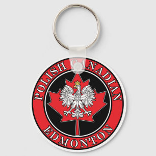 Porte-clés Feuille canadienne polonaise ronde d'Edmonton