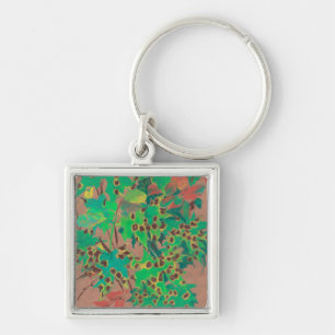 Porte-clés Feuille croustillant, automne floral, vert, jaune