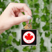 Porte-clés Feuille de Maple Canadienne Brillante Rouge Cercle (main)