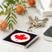 Porte-clés Feuille de Maple Canadienne Brillante Rouge Cercle (Côté)