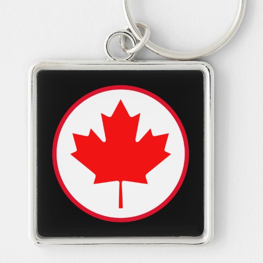 Porte-clés Feuille de Maple Canadienne Brillante Rouge Cercle (Devant)