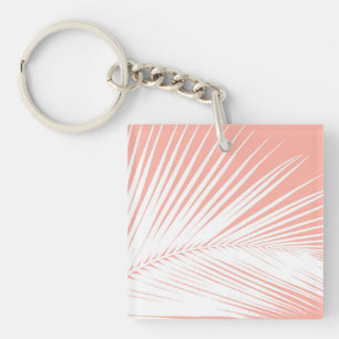 Porte-clés Feuille de palme - blanc sur corail rose
