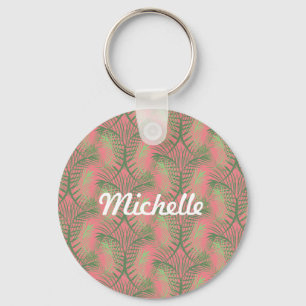 Porte-clés Feuille de palmier tropical motif rose nom
