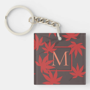 Porte-clés Feuille d'érable Monogramme moderne