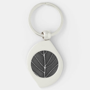 Porte-clés Feuille lumineuse noir et blanc en gros plan