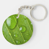 Porte-clés Feuille verte moderne avec gouttes de pluie (Dos)