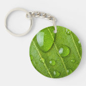 Porte-clés Feuille verte moderne avec gouttes de pluie (Devant)