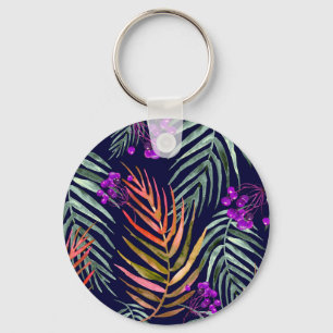 Porte-clés Feuilles d'aquarelle tropicale, éclaboussure abstr