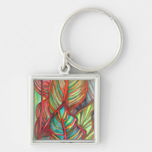 Porte-clés Feuilles de Canna orange aquarelle art original