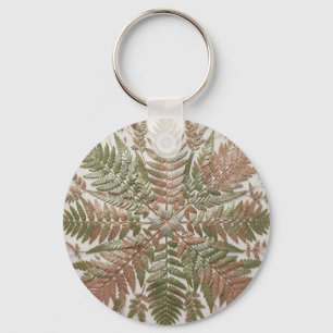 Porte-clés Feuilles de fougère botanique vert cuivre pressées