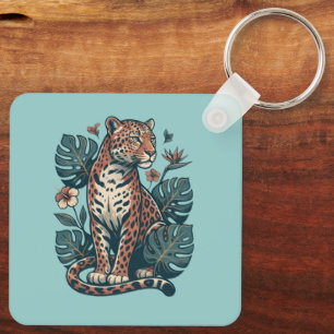 Porte-clés Feuilles de Léopard Tropical Vintage & Monstera 