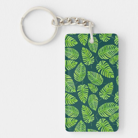 Porte-clés Feuilles de Monstera, motif d'aquarelle tropicale (Devant)