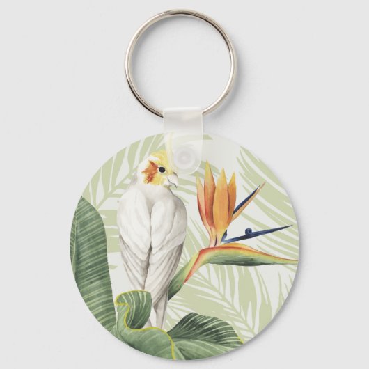 Porte-clés Feuilles De Palmiers Avec Oiseau Blanc (Recto)