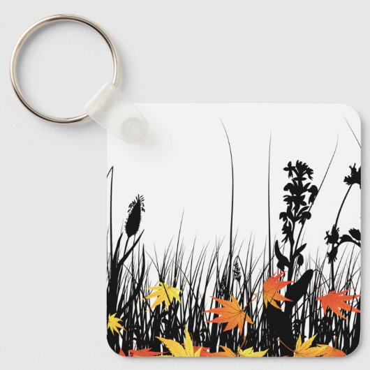 Porte-clés Feuilles d'érable d'automne et silhouette d'herbe (Recto)