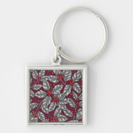 Porte-clés Feuilles gris sur rouge foncé (Devant)