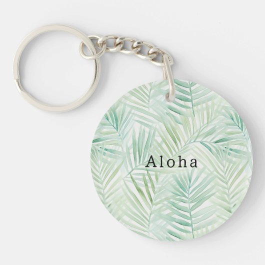 Porte-clés Feuilles Tropicales Vertes Aloha (Devant)