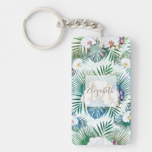 Porte-clés Feuilles tropicaux et fleurs d'orchidées