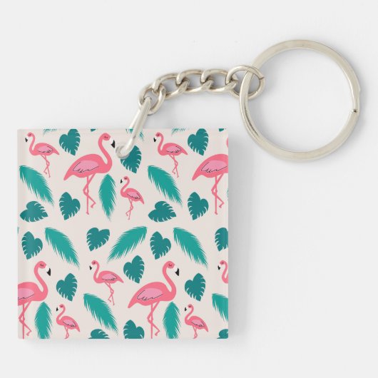 Porte-clés Feuilles tropicaux Flamant rose rose chaud Monogra (Dos)