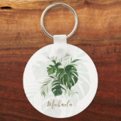 Porte-clés Feuilles tropicaux Moderne Élégant Script Personna (Recto)