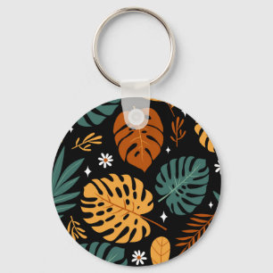 Porte-clés Feuilles tropicaux : Vintage foncé sans couture.