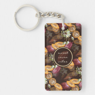 Porte-clés Fèves et fleurs de cacao, Motif de chocolat