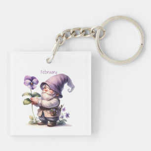 Porte-clés Février personnalisé Mois de naissance Jardin Gnom