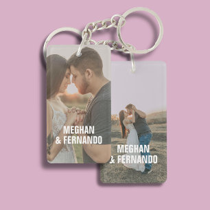 Porte-clés Fiançailles de couple 2 Photo Nom Moderne