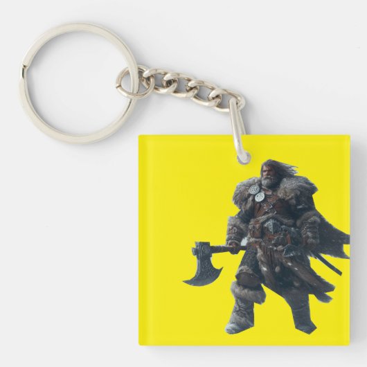 Porte-clés Fierce Barbarian Warrior avec l'Ancien Ax (Devant)