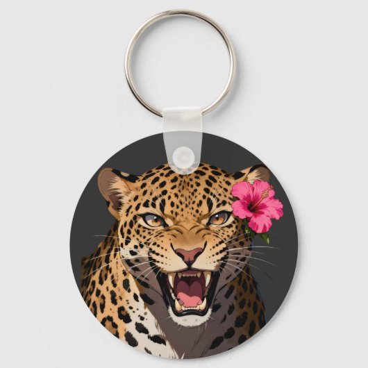 Porte-clés Fierce Leopard Pink Flower Keychain (Recto)