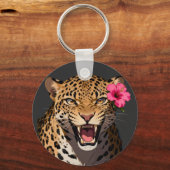Porte-clés Fierce Leopard Pink Flower Keychain (Recto)
