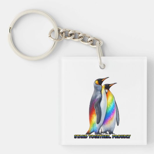 Porte-clés Fierté de pingouin arc-en-ciel debout ensemble (Devant)