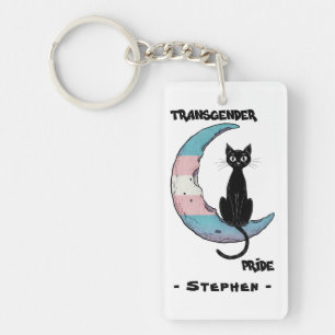 Porte-clés Fierté transgenre - Chat noir sur la lune transsex