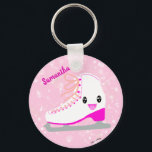 Porte-clés Figure Kawaii de patinage sur glace rose personnal<br><div class="desc">Patinage de glace mignonne porte - clé de design original. Customisez-le avec votre propre texte/nom. Veuillez voir mes autres articles de patinage artistique dans mon magasin. Joyeux patin ! *Design de patins à glace dessinés à la main par moi. Tous mes designs sont originaux ! Seulement vendu dans mon magasin....</div>