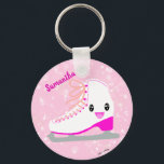 Porte-clés Figure Kawaii de patinage sur glace rose personnal<br><div class="desc">Patinage de glace mignonne porte - clé de design original. Customisez-le avec votre propre texte/nom. Veuillez voir mes autres articles de patinage artistique dans mon magasin. Joyeux patin ! *Design de patins à glace dessinés à la main par moi. Tous mes designs sont originaux ! Seulement vendu dans mon magasin....</div>