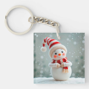 Porte-clés Figurine de bonhomme de neige joyeux avec chapeau
