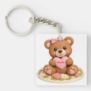 Porte-clés Figurine de nounours mignon avec cœur de nom