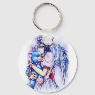 Porte-clés Fille Ange Rose Gothique Anime Avec Teddy