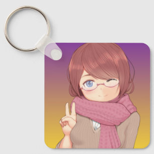 Porte-clés Fille Anime Hiver Confortable Faisant Un Clin D'œi