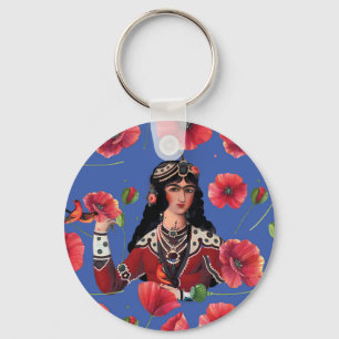 Porte-clés Fille aux oiseaux et Fleur rouge