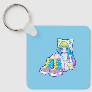 Porte-clés Fille aux oreilles de chat étoile arc-en-ciel Kawa