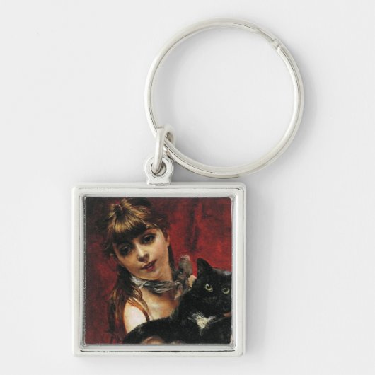 Porte-clés Fille avec un chat noir dans ses bras (Devant)