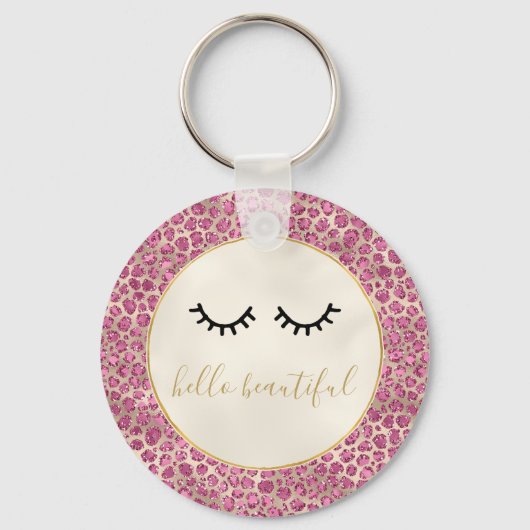 Porte-clés Fille Black Eyelashes Empreinte de léopard rose or (Recto)