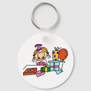 Porte-clés Fille blonde d'anniversaire avec des T-shirts de c