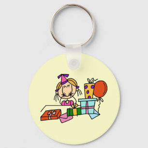 Porte-clés Fille blonde d'anniversaire avec des T-shirts de c