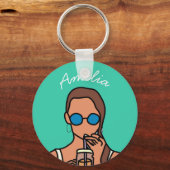 Porte-clés Fille bubble thé ado moderne (Recto)