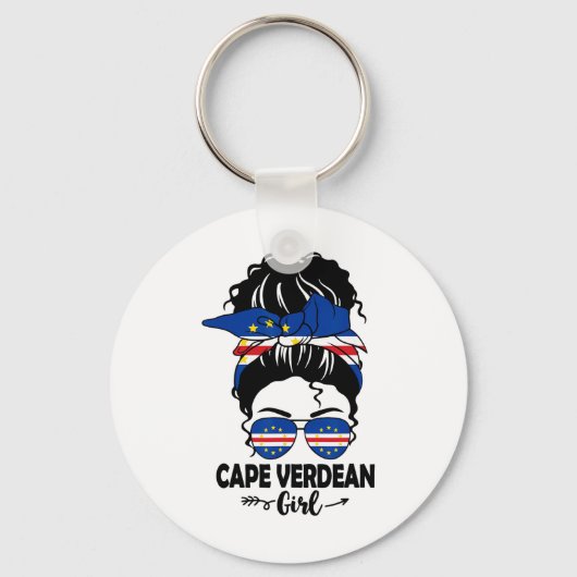 Porte-clés Fille Cap-Verdienne Au Chignon Décoiffé Et Drapeau (Recto)