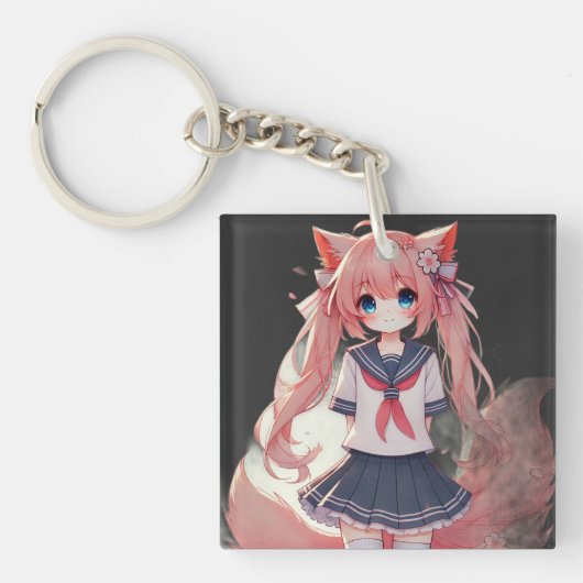 Porte-clés Fille chat anime (Devant)