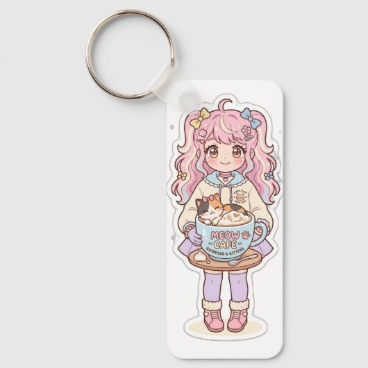 Porte-clés fille chibi de l'anime Kawaii Neko Cafe (Recto)