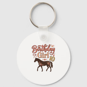 Porte-clés Fille d'anniversaire 10 Cheval Floral Design Vecto
