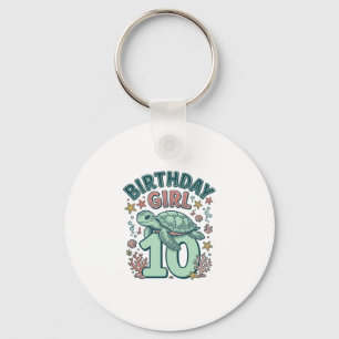 Porte-clés Fille d'anniversaire 10 Tortue de mer Gravure vint